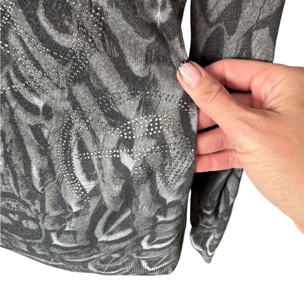 Philipp Plein Couture Skull Print Cardigan S Gray Metallic Rhinestone Luxury P11 - Picture 2 of 11